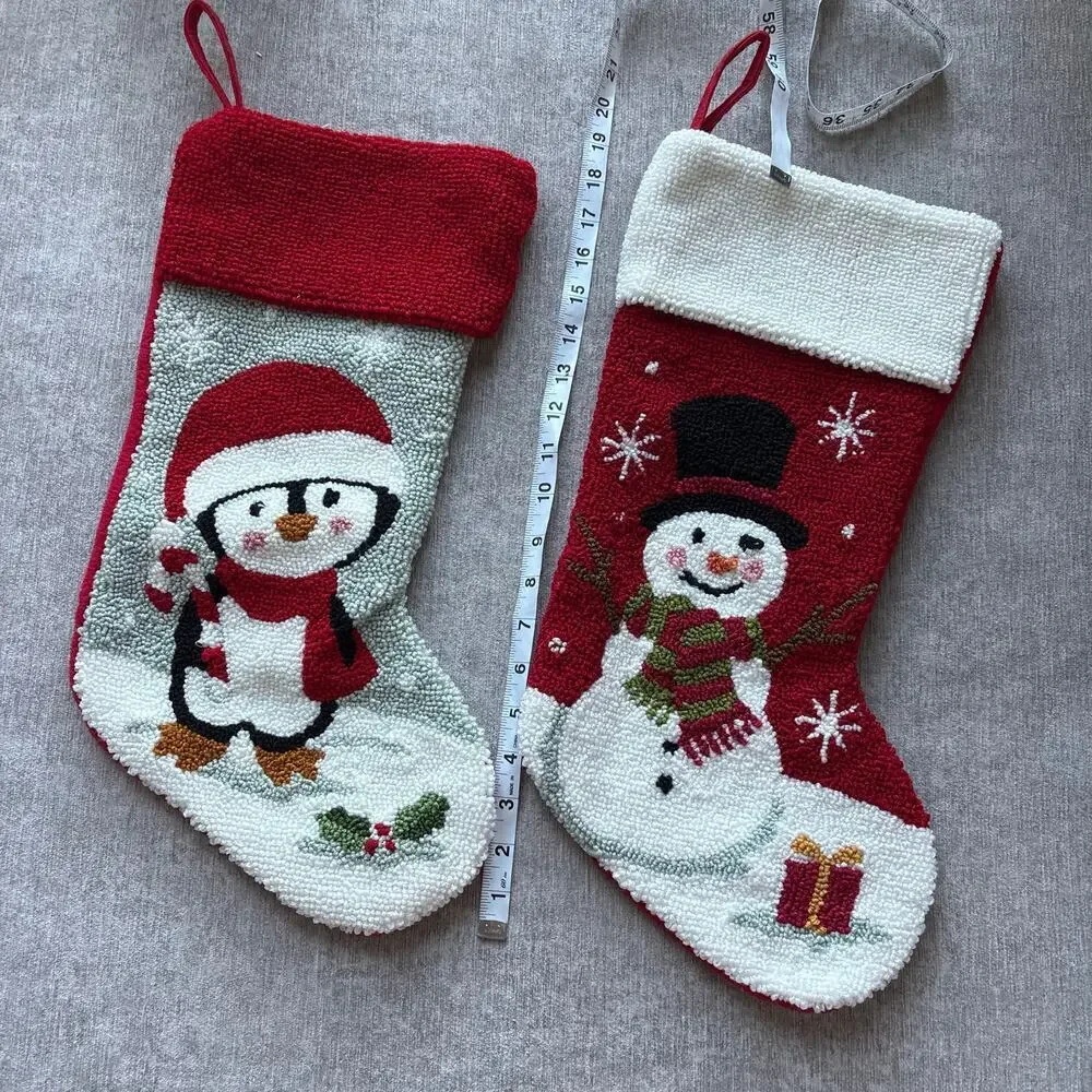 2x Ornate Embroidered Christmas Stockings Set